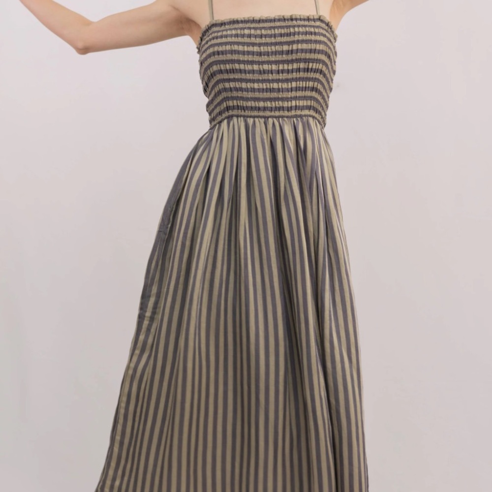 Laude the Label striped spaghetti stripe shirred dress